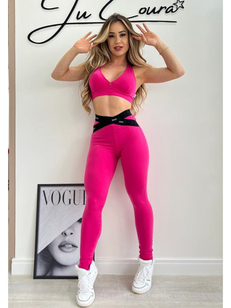 Conjunto Legging Elastico Rosa e Preto