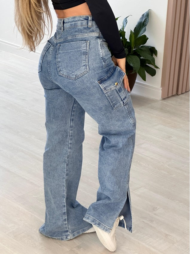 Calça Jeans Ju Coura Wide Leg Cargo