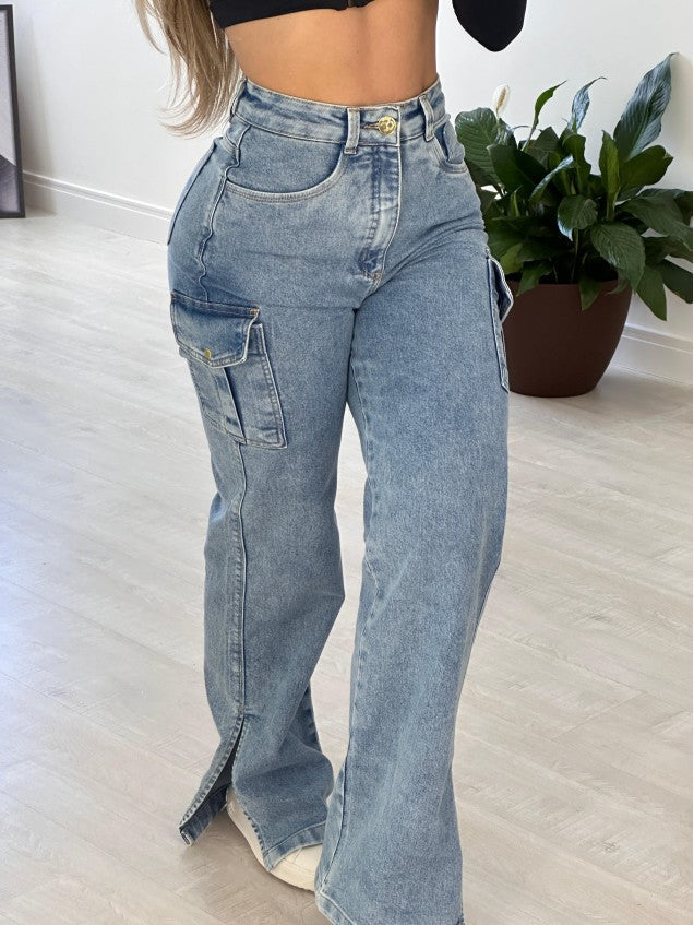 Calça Jeans Ju Coura Wide Leg Cargo