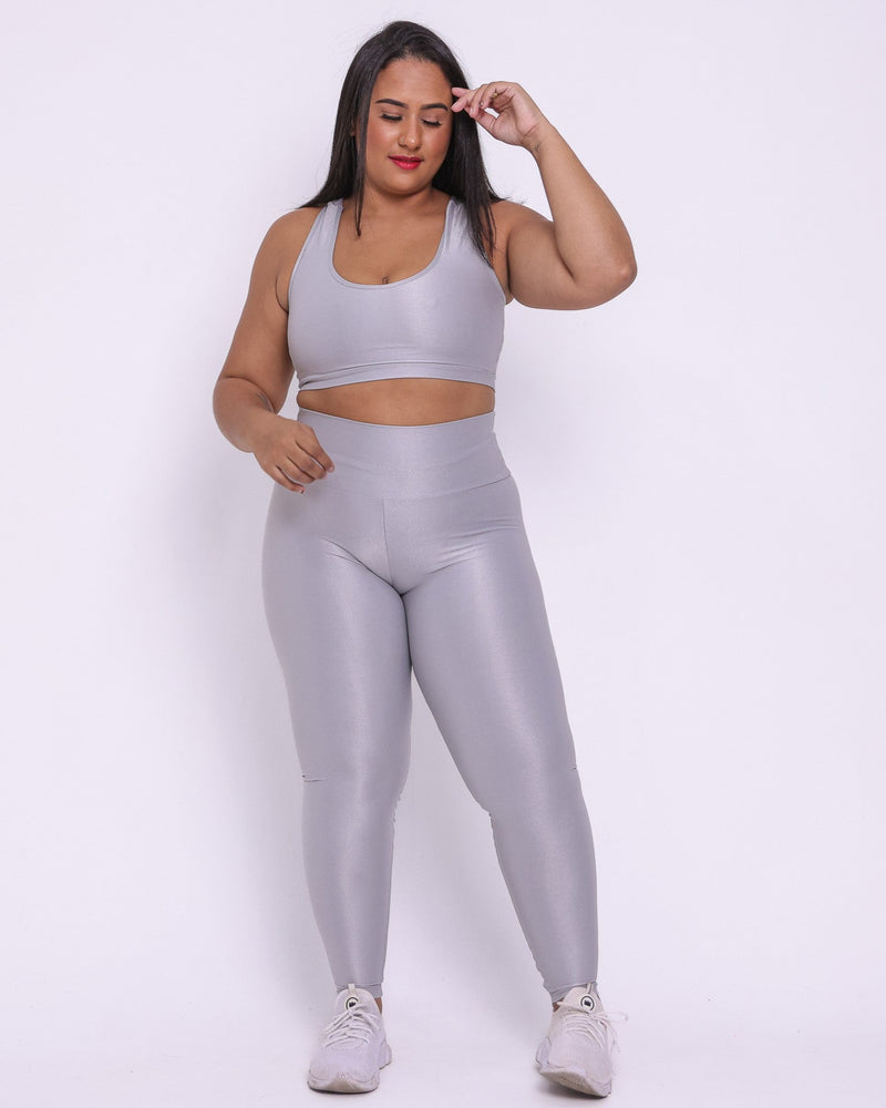 Conjunto Legging Curve Plus Size Prata + Top Nadador