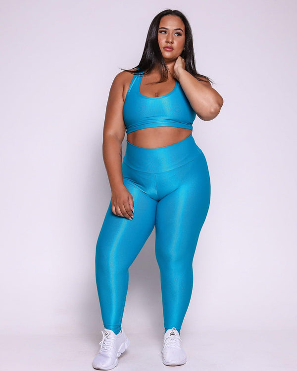 Conjunto Legging Curve Plus Size Azul Jade + Top Nadador