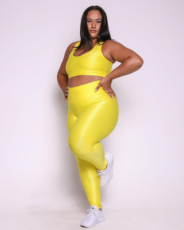 Conjunto Legging Curve Plus Size Amarelo + Top Nadador