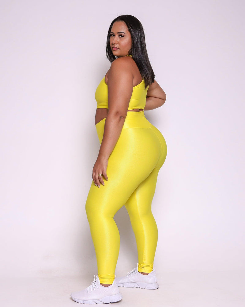 Conjunto Legging Curve Plus Size Amarelo + Top Nadador