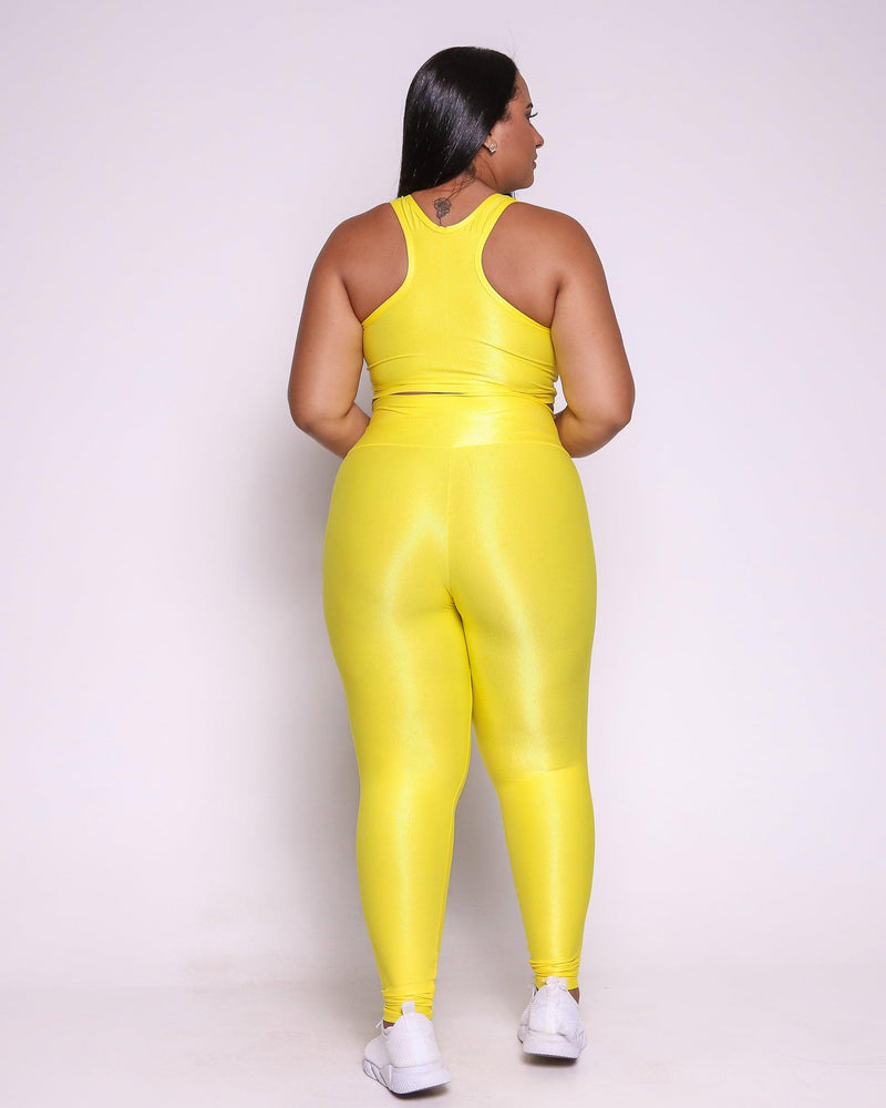 Conjunto Legging Curve Plus Size Amarelo + Top Nadador