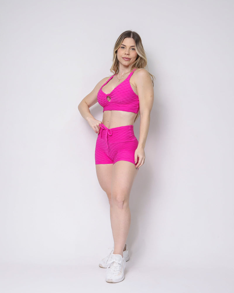 Conjunto Short Empina Bumbum Curtinho Textura Tulipa + Top Karol