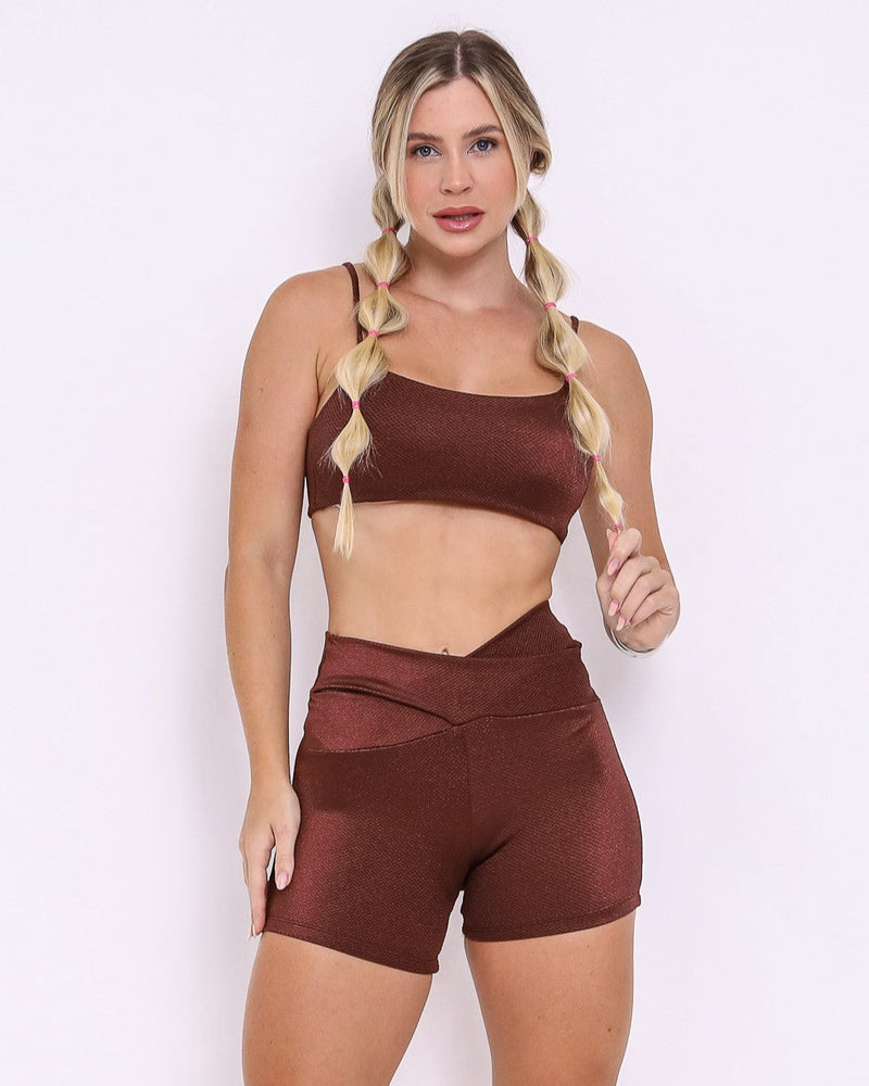 Conjunto Short Básico Cós Cruzado Textura Stil + Top Ju